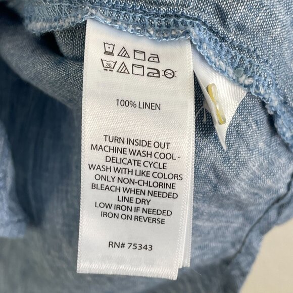 Sigrid Olsen Womens Plus 2X Blue 100% Linen Button Up Shirt Roll Tab Sleeve Top - Picture 5 of 10